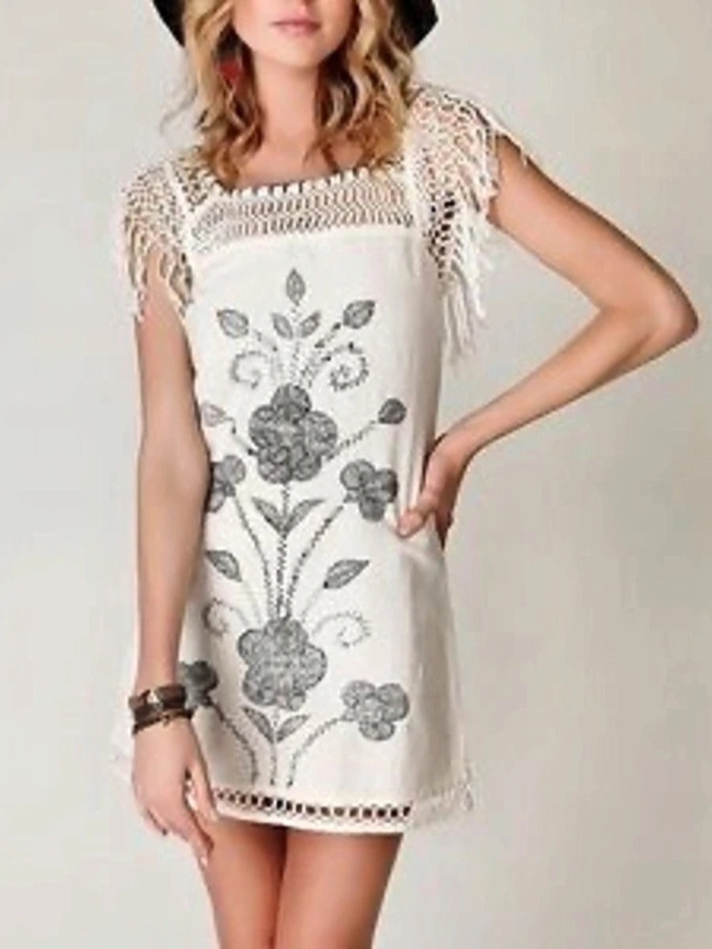 Free People Mexican Embroidered Shift Dress